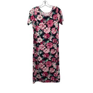 Sign Here Womens Floral Midi T-Shirt Dress Black/Multi Size Medium